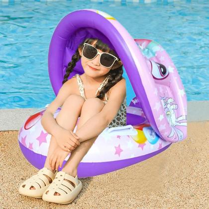 Imagem de Boia Infantil Com Proteção Solar Cobertura Bote Bebe Piscina