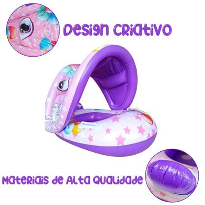 Imagem de Boia Infantil Com Proteção Solar Cobertura Bote Bebe Piscina