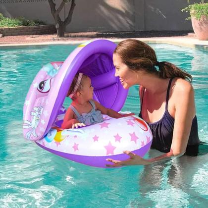 Imagem de Boia Infantil Com Proteção Solar Cobertura Bote Bebe Piscina