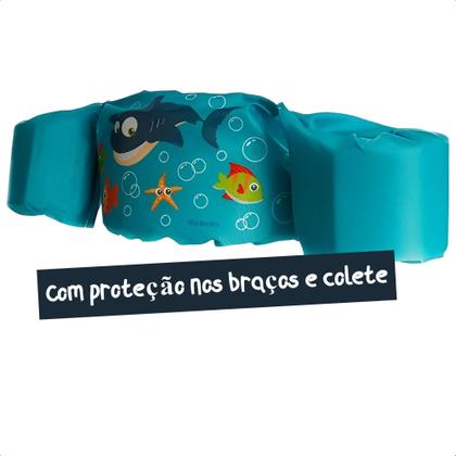 Imagem de Boia Infantil de Vestir Tubarão Proteção nos braços Colete Flutuador Azul Não esquenta com o Sol Kababy  - 25100T