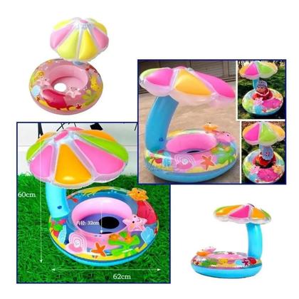 Imagem de Boia inflável infantil Coqueiro rosa cobertura crianças piscina tipo bote com perninha