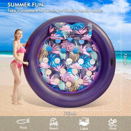 Imagem de Boia Inflável para Piscina Adulto Resistente, OKSUWATER 185 cm x 185 cm com Travesseiro Removível e Alças de Apoio, Cama Refrescante para Piscina, Praia e Festa ao Ar Livre (Roxo-XL)