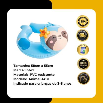 Imagem de Boia Inflável Redonda Animal Azul Intex 58x55cm p/ Crianças