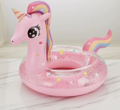 Imagem de Boia Inflável Unicórnio Piscina Brincar Infantil 90cm com Glitter  verão diversão