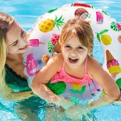 Imagem de Boia redonda infantil inflável para piscina mar. Boia divertida colorida verão 61cm Intex 59241