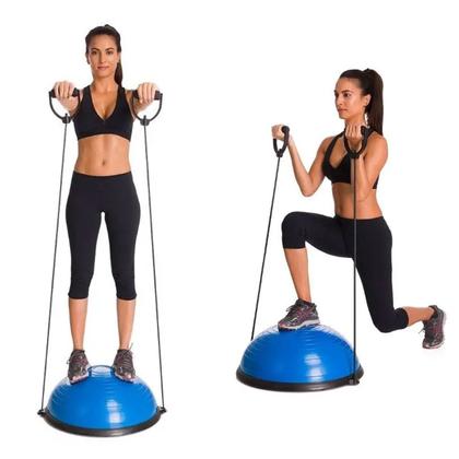 Imagem de Bola Bosu Grande Com Elastico Reabilitaçao Yoga Pilates Fisioterapia Ginastica Alongamento Treino Fitness Força Equilibrio Corpo Todo Musculaçao