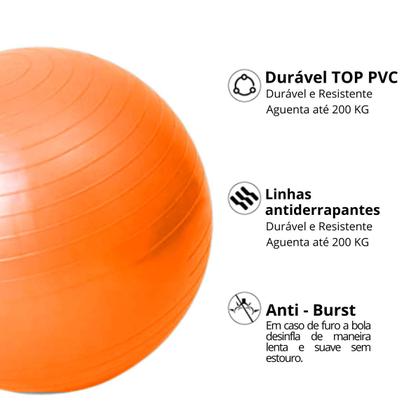 Imagem de Bola de academia laranja 65cm com bomba de inflar manual