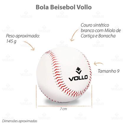 Imagem de Bola De Beisebol Vollo Profissional C/ Miolo Cortiça E Borracha Branca Tam 9 - 145 Gramas - Ref BC1090