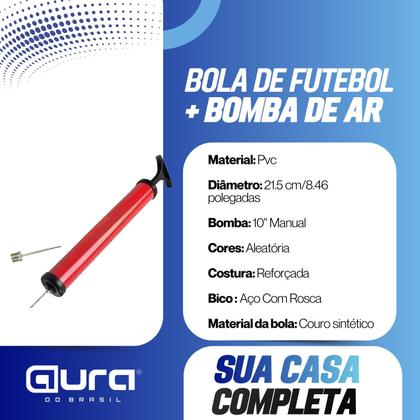 Imagem de Bola de Futebol com Bomba de Ar Manual Tamanho Oficial material sintético