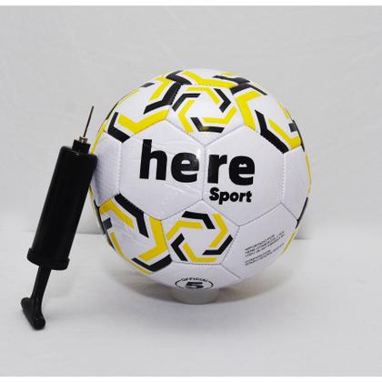 Imagem de Bola de futebol couro pu brilhante tamanho oficial 5 cor amarelo e branco 2.7 mm