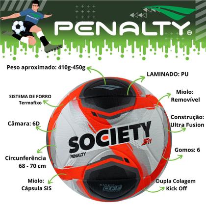 Imagem de Bola De Futebol Society Penalty S11 R2 XXV Quadra Grama Sintética