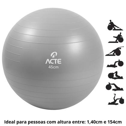 Imagem de Bola De Ginástica Pilates Antiestouro Com Bomba 45cm Cinza - Nautika