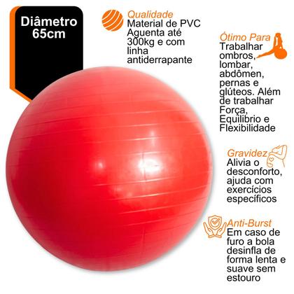 Imagem de Bola de Pilates Ginástica Suíça 65cm Yoga Abdominal Fisioterapia até 200kg