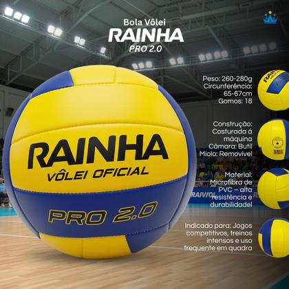 Imagem de Bola de Vôlei Oficial Rainha Pro 2.0 Costurada