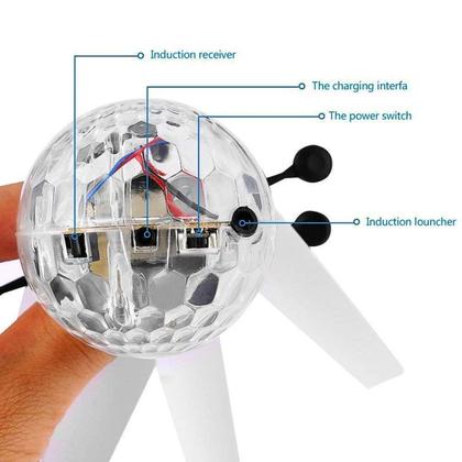 Imagem de Bola Drone Voadora Com Sensor e Led Helicoptero Recarregável USB