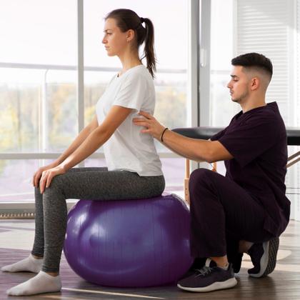 Imagem de Bola Fitness Roxa para Exercício Pilates Yoga Fisioterapia 65 cm Ginástica Alongamento Média