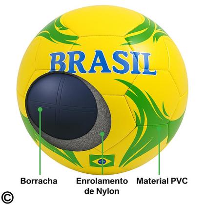 Imagem de Bola Futebol Brasil Infantil Tamanho Padrão N.5 Copa Torcedor Campo Quadra Verde Amarelo