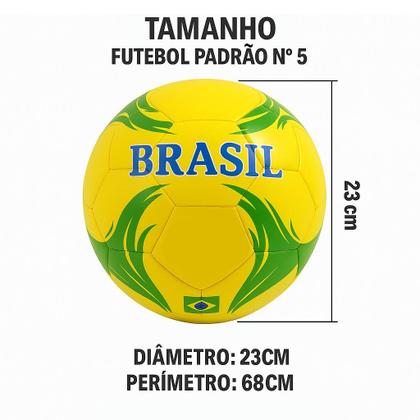 Imagem de Bola Futebol Brasil Infantil Tamanho Padrão N.5 Copa Torcedor Campo Quadra Verde Amarelo