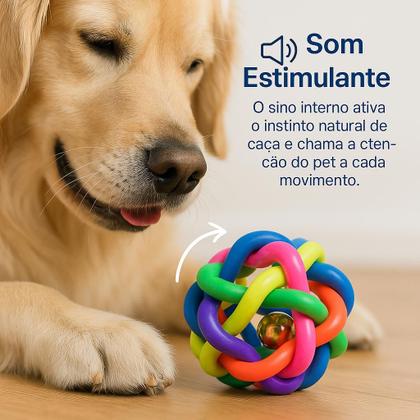 Imagem de Bola Grande Mordedor Com Sino Guizo Bolinha de Brinquedo Interativo Para Pet Cão Cachorros e Gatos