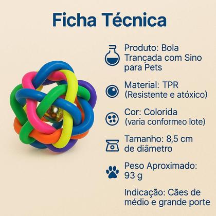 Imagem de Bola Grande Mordedor Com Sino Guizo Bolinha de Brinquedo Interativo Para Pet Cão Cachorros e Gatos