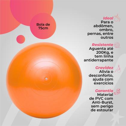 Imagem de Bola Pilates De Yoga 75cm Laranja Fisioterapia Fitness Academia Alongamento Treino Exercícios 200kg