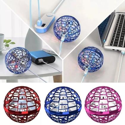 Imagem de Bola spinner drone voador recarregável com LED controle remoto boomerang 360 carregamento via USB