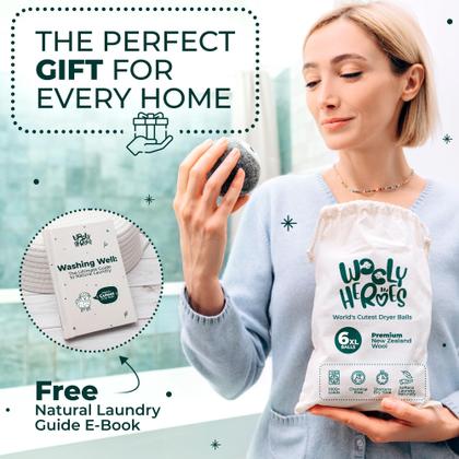 Imagem de Bolas secadoras de lã Wooly Heroes XL, pacote com 6, reduzem a estática e as rugas