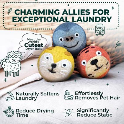 Imagem de Bolas secadoras de lã Wooly Heroes XL, pacote com 6, reduzem a estática e as rugas