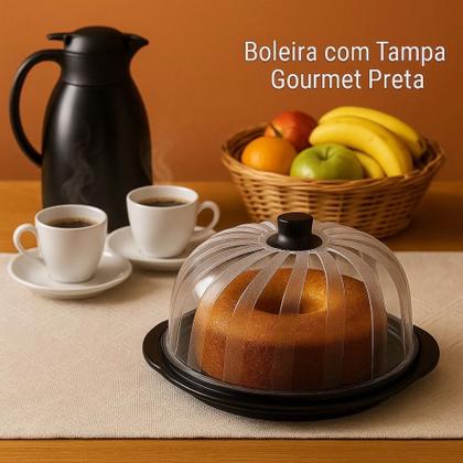 Imagem de Boleira com tampa de Plástico Preta Diâmetro interno: 24 cm seguro e livre de BPA- UninJet