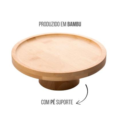 Imagem de Boleira de Bambu Prato Porta Bolo com Pé Suporte 18x7cm Lyor