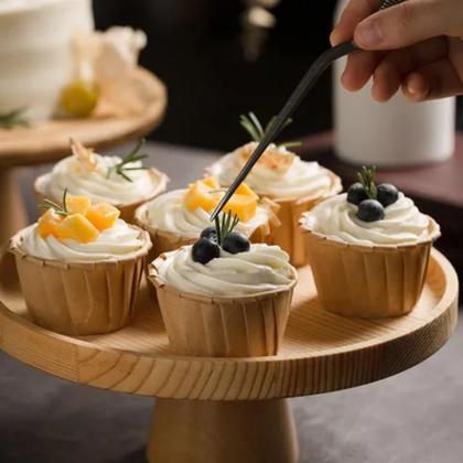 Imagem de Boleira de Bambu Prato Porta Bolo com Pé Suporte 18x7cm Lyor