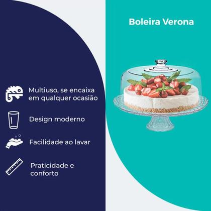 Imagem de Boleira de Vidro com Pé e Tampa Acrílica para Bolos e Sobremesas Ruvolo