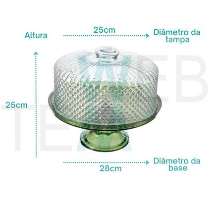 Imagem de Boleira de Vidro com Pé e Tampa Bico de Jaca 28cm Verde Vitazza Prato para Bolo e Doces, Decoração de Festas e Mesa Posta Elegante e Sustentável