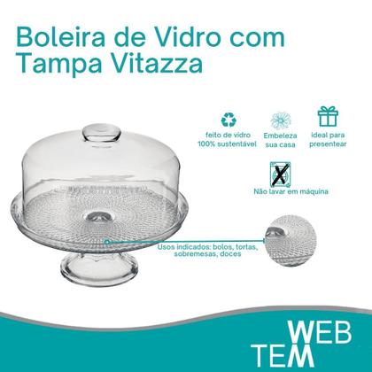 Imagem de Boleira de Vidro com Pé e Tampa Vitazza Prato 28cm para Bolo, Doce, Sobremesa, Decoração, Organização, Mesa Posta Elegante e Sustentável