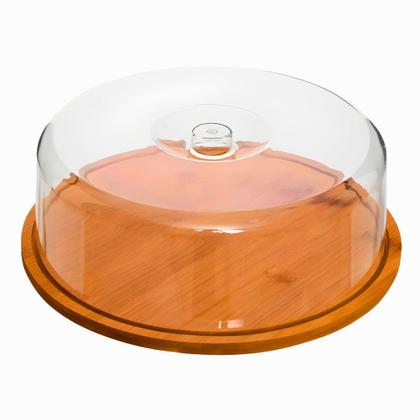 Imagem de Boleira Porta Bolo Bambu Com Tampa Acrílica Circular 28cm