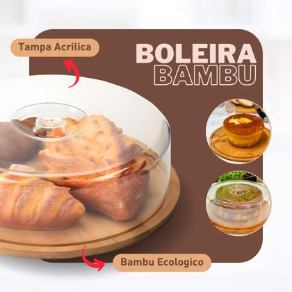 Imagem de Boleira Porta Bolo Bambu Com Tampa Acrílica Circular 28cm