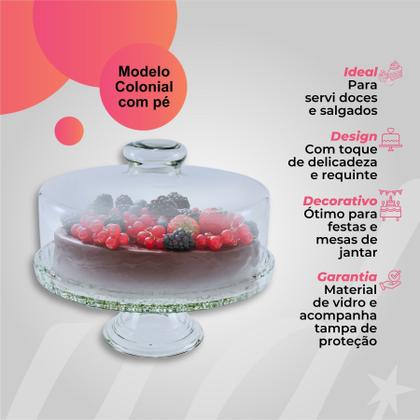 Imagem de Boleira porta bolo de vidro com tampa e pé pedestal