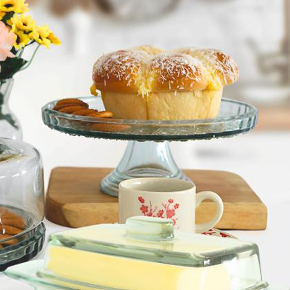 Imagem de Boleira porta bolo de vidro com tampa e pé pedestal