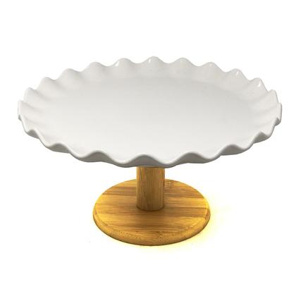 Imagem de Boleira Porta Bolos Base Cerâmica Tampa Vidro Bandeja Suporte Alimentos Prato Bailarina Pedestal Bolos Confeitaria Cozinha