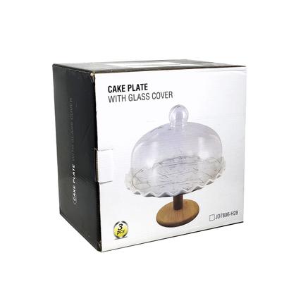 Imagem de Boleira Porta Bolos Base Cerâmica Tampa Vidro Bandeja Suporte Alimentos Prato Bailarina Pedestal Bolos Confeitaria Cozinha