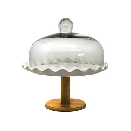 Imagem de Boleira Porta Bolos Base Cerâmica Tampa Vidro Bandeja Suporte Alimentos Prato Bailarina Pedestal Bolos Confeitaria Cozinha