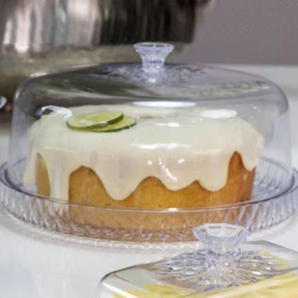 Imagem de Boleira Porta Bolos Tortas Queijos Com Tampa Cúpula Glamour 26 cm Sobremesas Mesa Posta Acrílico Plasútil Torteira Transparente