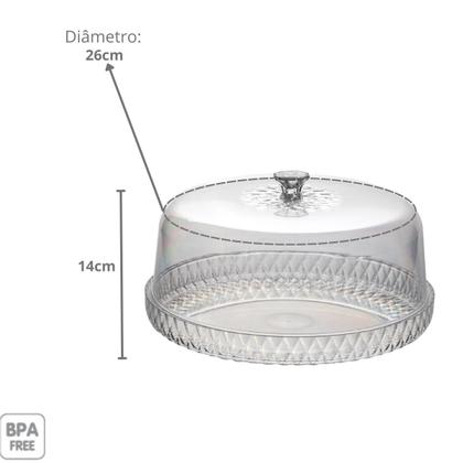 Imagem de Boleira Porta Bolos Tortas Queijos Com Tampa Cúpula Glamour 26 cm Sobremesas Mesa Posta Acrílico Plasútil Torteira Transparente