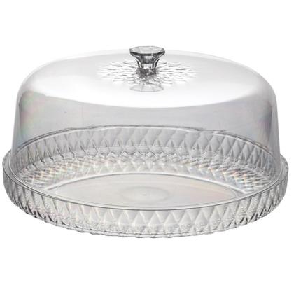 Imagem de Boleira Porta Bolos Tortas Queijos Com Tampa Cúpula Glamour 26 cm Sobremesas Mesa Posta Acrílico Plasútil Torteira Transparente