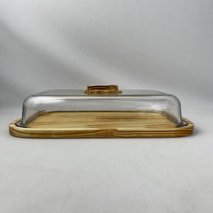 Imagem de Boleira Porta Tortas Retangular Grande Madeira Vidro 40cm