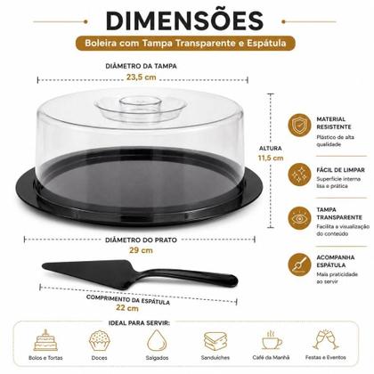 Imagem de Boleira profissional redonda com tampa transparente suporte para bolo kit completo com espátula expositor para tortas do