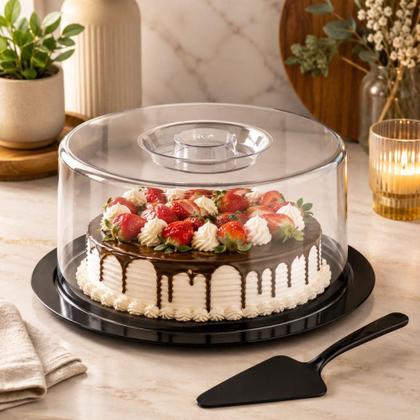 Imagem de Boleira profissional redonda com tampa transparente suporte para bolo kit completo com espátula expositor para tortas do