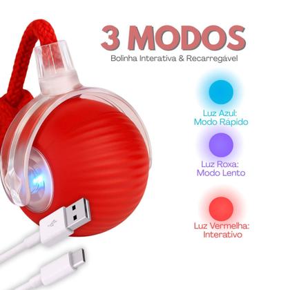 Imagem de Bolinha Inteligente de Interação para Gato e Cão Corre e Gira 3 Modos Interativos Recarregável