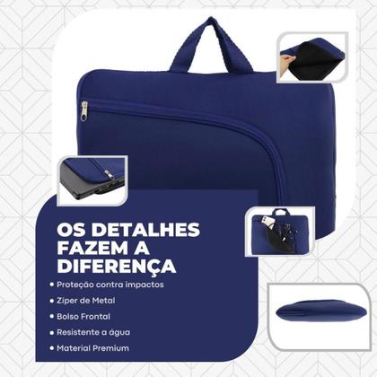 Imagem de Bolsa Azul Capa Case para Notebook 14.1 Neoprene Resistente à Água com Alça e Compartimento Externo