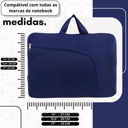 Imagem de Bolsa Azul Capa Case para Notebook 14.1 Neoprene Resistente à Água com Alça e Compartimento Externo